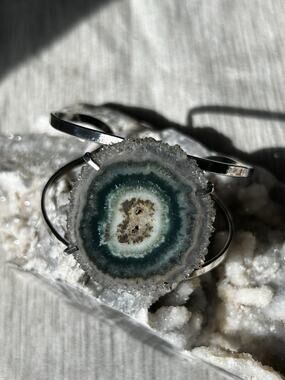 Stalactite Flower Quartz Silver Electroplated Cuff Bracelet Brazilian